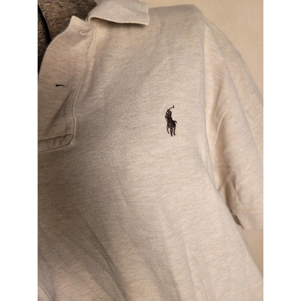 Polo Ralph Lauren Shirt Mens Size Large Beige Brown Pony Short Sleeve 100%Cotton